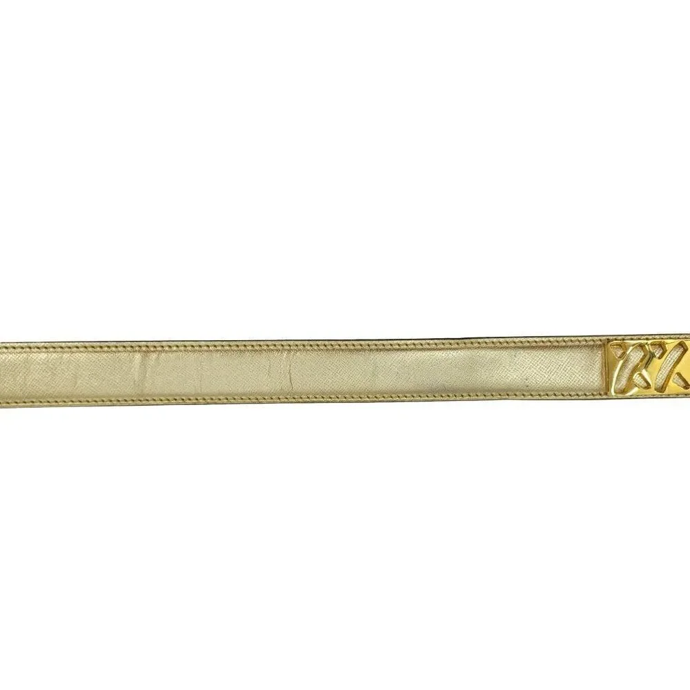 Vintage Paloma Picasso Gold‎ Leather Belt M Peg Closure Metal XXOO Buckle Italy